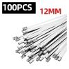 100pcs Stainless Steel Metal Heavy Duty Ties, Exhaust Wrap Coated Self-Locking Zip Ties(12x300mm (11.81inch)) view 2