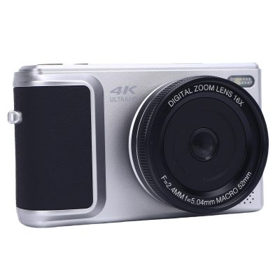 4K Digital Camera with 64MP AI Stabilization, 16X Zoom, 180 Flip Screen, Autofocus Compact Travel Camera for Teens, Beginners (Silver)