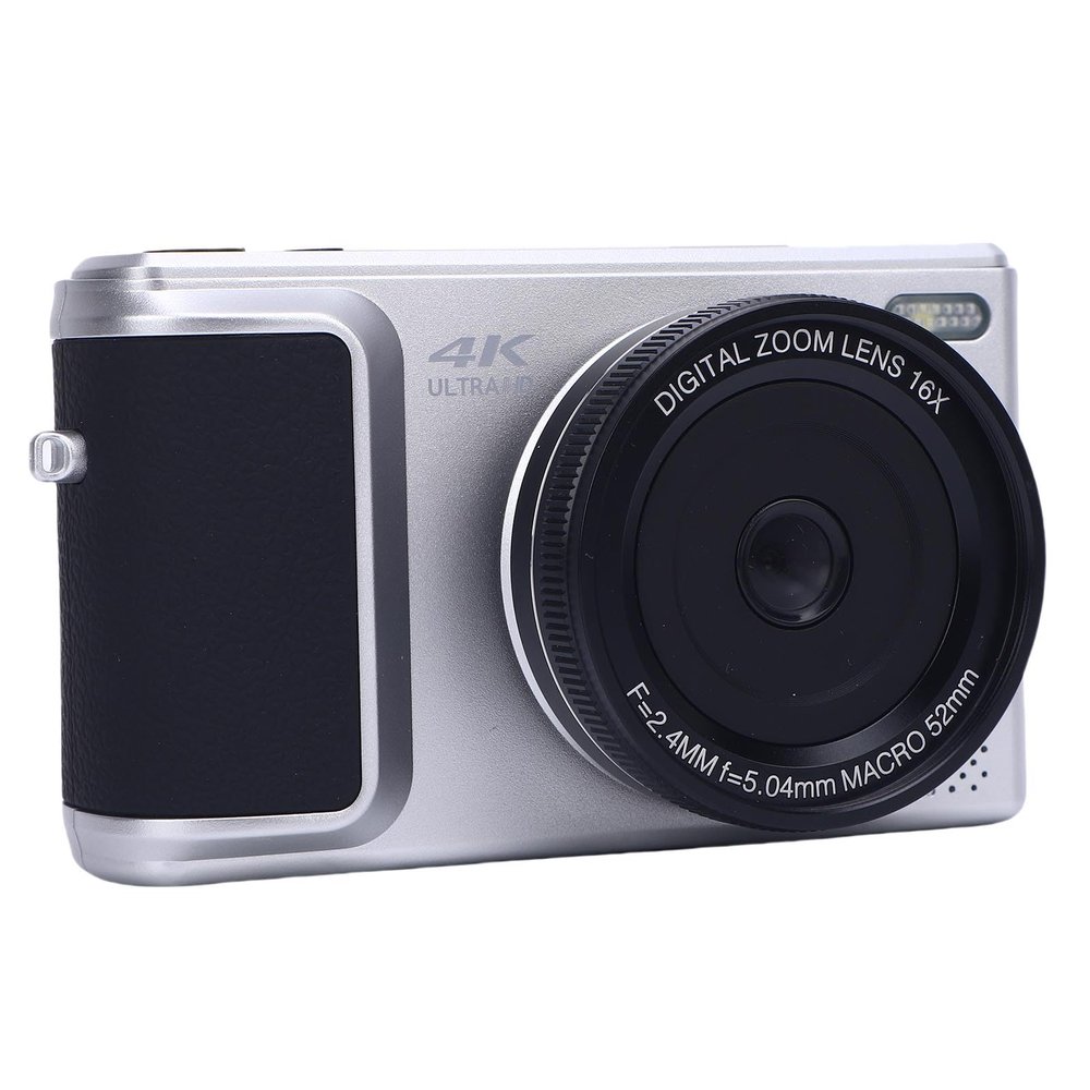 4K Digital Camera with 64MP AI Stabilization, 16X Zoom, 180 Flip Screen, Autofocus Compact Travel Camera for Teens, Beginners (Silver)
