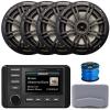 KICKER 51KMC4 3" LCD Marine Bluetooth Weather-Resistant Gauge-Style AM/FM WB/USB/AUX Media Center Receiver, 4X 6.5 150 Watt Max Power 2-Way Black Boat Audio Speakers, 50 Feet 16 Gauge Speaker Wire view 1
