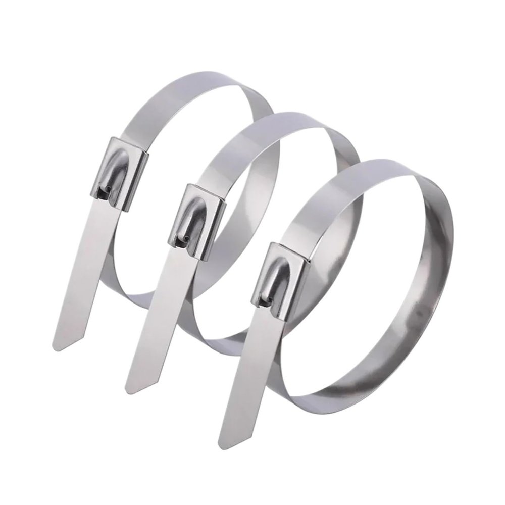 100pcs Stainless Steel Metal Heavy Duty Ties, Exhaust Wrap Coated Self-Locking Zip Ties(4.6x300mm)