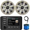 KICKER 51KMC4 3" LCD Marine Bluetooth Weather-Resistant Gauge-Style AM/FM WB/USB/AUX Media Center Receiver, 2X 6.5 195 Watt Max Power Coaxial Speakers W/White Grille, Radio Antenna, Speaker Wire view 1
