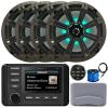 KICKER 51KMC4 3" LCD Marine Bluetooth Weather-Resistant Gauge-Style AM/FM WB/USB/AUX Media Center Receiver W/Remote Control, 4X 8 300W Max Power RGB LED Speakers W/Charcoal Grilles, Antenna, Wire view 1