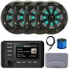 Kicker 51KMC4 3" LCD Marine Bluetooth Weather-Resistant Gauge-Style AM/FM WB/USB/AUX Media Center Receiver, 4X 8 300W Max Power RGB LED Boat Speakers W/Charcoal Grilles, Radio Antenna, Speaker Wire view 1