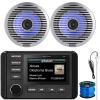 KICKER 51KMC4 3" LCD Marine Bluetooth Weather-Resistant Gauge-Style AM/FM WB/USB/AUX Media Center Receiver, 2X 6.5 130W Max Power Thin-Mount RGB LED Boat Speakers W/Grilles, Speaker Wire, Antenna view 1