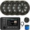 KICKER 51KMC4 3" LCD Marine Bluetooth Weather-Resistant Gauge-Style AM/FM WB/USB/AUX Media Center Receiver W/Remote Control, 4X 6.5 195W Peak Power Coaxial Speakers W/Charcoal Grilles, Antenna, Wire view 1