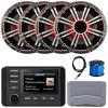 KICKER 51KMC4 3" LCD Marine Bluetooth Weather-Resistant Gauge-Style AM/FM WB/USB/AUX Media Center Receiver, 4X 6.5 195W Max Power RGB LED Coaxial Speakers W/Silver Grille, 22" Antenna, Speaker Wire view 1