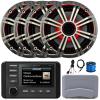 KICKER 51KMC4 3" LCD Marine Bluetooth Weather-Resistant Gauge-Style AM/FM WB/USB/AUX Media Center Receiver, 4X 6.5 195W Max RGB LED Speakers W/Silver Grille, USB/AUX Adapter, Speaker Wire, Antenna view 1