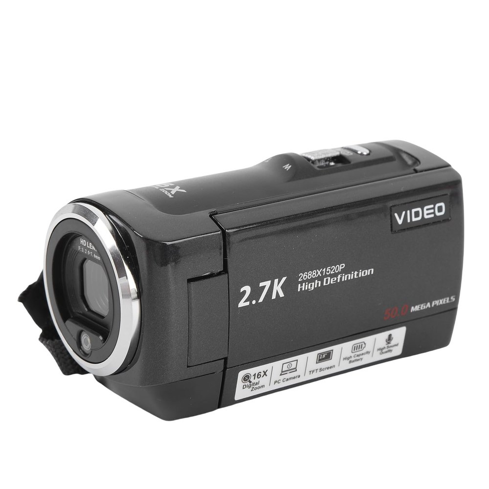 2.7K 50MP 16X Digital Video Camera Camcorder with 2.8 Inch 270 Degree Rotation Screen, LED Fill Light, Recording While Charging, Live Streaming Webcam Functionality