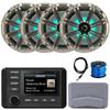 Kicker 51KMC4 3" LCD Marine Bluetooth Weather-Resistant Gauge-Style AM/FM WB/USB/AUX Media Center Receiver, 4X 8 300W Max Power RGB LED Boat Speakers W/Silver Grille, 22" Radio Antenna, Speaker Wire view 1