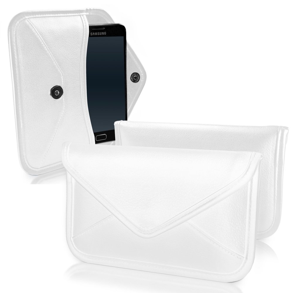 BoxWave Case Compatible with Samsung Galaxy S25 - Elite Leather Messenger Pouch, Synthetic Leather Cover Case Envelope Design - Ivory White
