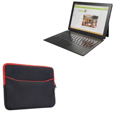 BoxWave Case Compatible with Lenovo Miix 700 - SoftSuit with Pocket, Soft Pouch Neoprene Cover Sleeve Zipper Pocket - Jet Black with Red Trim
