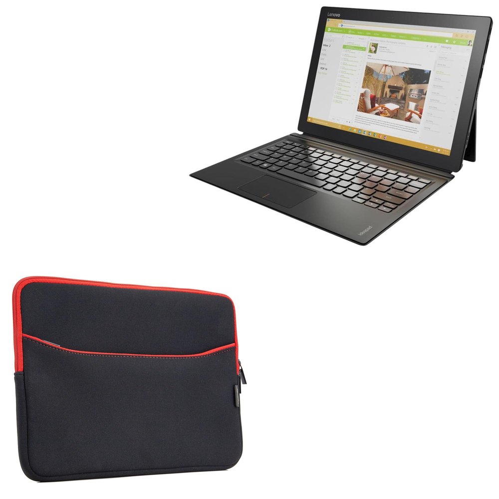 BoxWave Case Compatible with Lenovo Miix 700 - SoftSuit with Pocket, Soft Pouch Neoprene Cover Sleeve Zipper Pocket - Jet Black with Red Trim