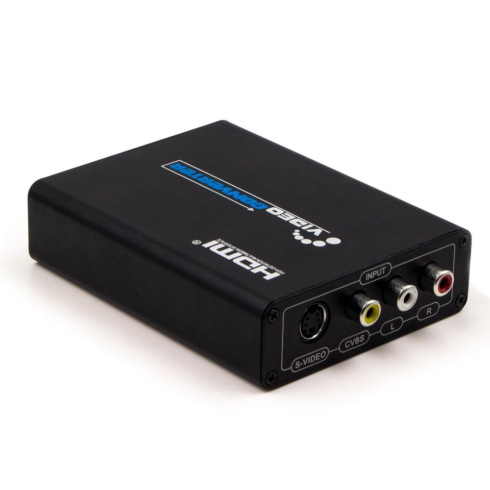 3RCA AV CVBS Composite & S-Video R/L Audio to HDMI Converter Adapter with 4 : 3/16 : 9 Aspect Ratio Switch /3.5mm Audio / 480P/576P/720P/1080P Output Switch for VHS/VCR/DVD Player to View on HDMI TVs