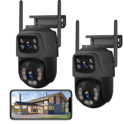 Dual Lens Security Cameras Outdoor, 6MP WiFi Surveillance Camera, Home Security Surveillance System, 360View, IP67 Waterproof, Motion Detection,Two-Way Audio, Light Alarm (2pack)
