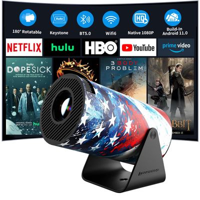 Mini Portable Projector with WiFi 6 and Bluetooth 5.0 Smart Projector 1080P Support Movie Projector 4K Decode Built-in Android 11.0 for Home Theater Compatible for Smartphone/Laptop (HY300-PRO-FLAG)