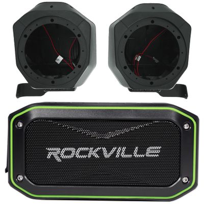 Audiosavings Bundle: 230-BR-2B65U 6.5" Unloaded Rear Speaker Pods for 21-25 Bronco 2-Door Bundle with Free Rockville Rock Anywhere Waterproof Portable Bluetooth Speaker+TWS Stereo Linking (2 Items)