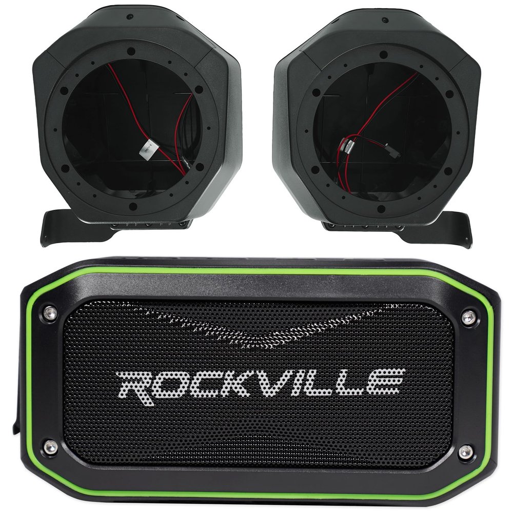 Audiosavings Bundle: 230-BR-2B65U 6.5" Unloaded Rear Speaker Pods for 21-25 Bronco 2-Door Bundle with Free Rockville Rock Anywhere Waterproof Portable Bluetooth Speaker+TWS Stereo Linking (2 Items)