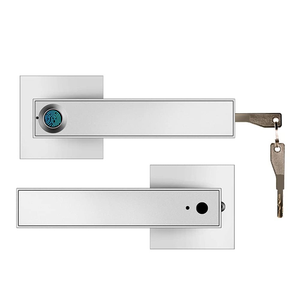 Electronic Smart Lock Semiconductor Fingerprint Handle Lock with Keys for Home Office Bedroom (Color : Silver) (Silver)