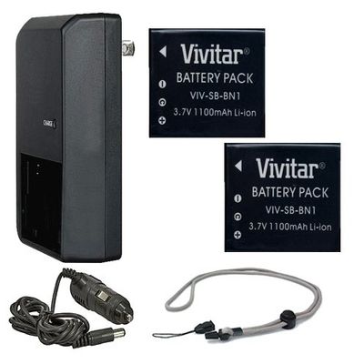 High Capacity Batteries (2 Units) + AC/DC Travel Charger Compatible with Leica V-Lux 3 + Krusell Multidapt Neck Strap (Black Finish)