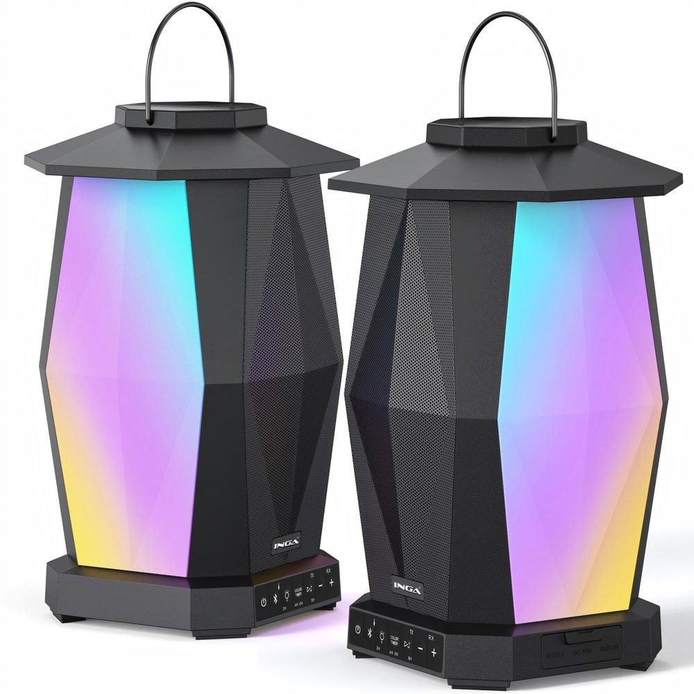 INGA Outdoor Speaker, Bluetooth Wireless Speaker with Lights, Sync up to 100 Speakers, IPX5 Waterproof, 25.8W, 2 Packs, Portable for Outdoors/Patio/Porch/Pool