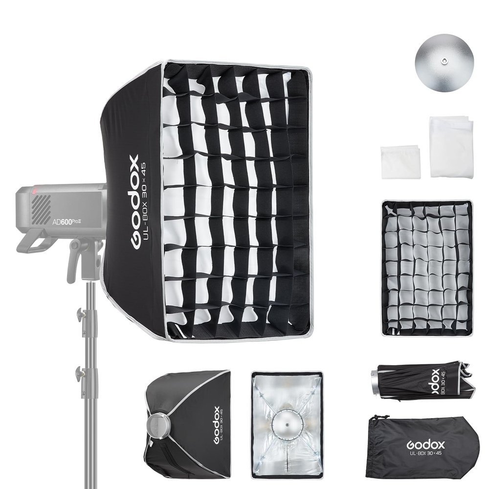 Godox Mini Softbox 30cm*45cm/ 11.8in*17.7in with Grid Diffuser Fast-Setup Bowens Mount Umbrella Softbox Compact Photography Lighting Softbox for Photography Continuous Light Monolight Strobe Flash