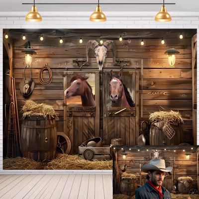 10X7ft Western Party Backdrop Rustic Wooden Cowboy Backdrop, Wild West Wooden House Farm Photography Background Western Theme Cowboy Birthday Party Decor Banner Photo Studio Props