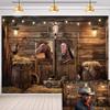 10X7ft Western Party Backdrop Rustic Wooden Cowboy Backdrop, Wild West Wooden House Farm Photography Background Western Theme Cowboy Birthday Party Decor Banner Photo Studio Props view 1