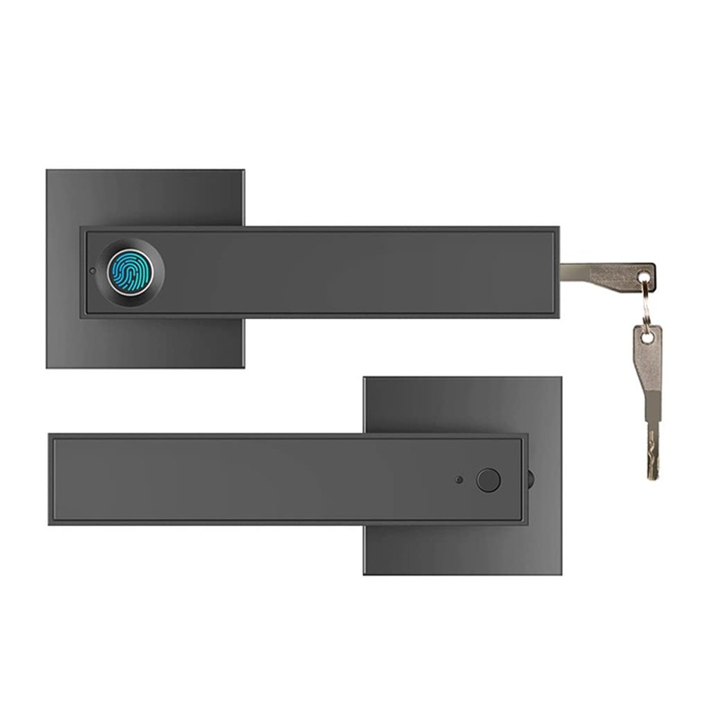 Electronic Smart Lock Semiconductor Fingerprint Handle Lock with Keys for Home Office Bedroom (Color : Silver) (Black)