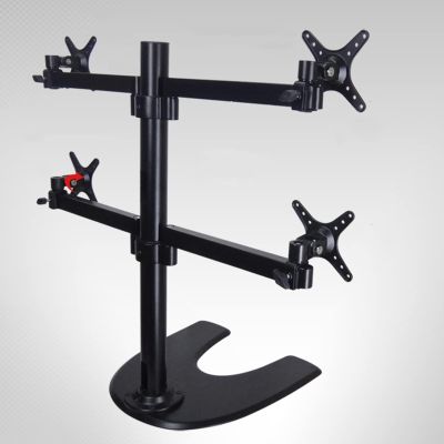 4 Monitor Mount, Heavy Duty Height Adjustable Stand for 17-27 Inch Screens, 360 Rotation, Metal Base, Holds Up to 8kg per Screen