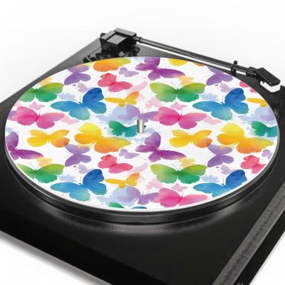 GLENLCWE Colorful Butterfly Turntable Platter Mat 12 Inch Anti-Static Felt Platter Turntable Mat Butteerflies Print, LP Record Player Turntables Protective Cover Decoration