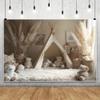 YongFoto Bear Theme Backdrop 12x10ft Tent Blanket Pampas Boho Photography Background Baby Shower Cradle Ceremony Kid Birthday Party Banner Baby Portraits Photoshoot Wallpaper Photo Studio Booth Prop view 2