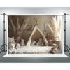 YongFoto Bear Theme Backdrop 12x10ft Tent Blanket Pampas Boho Photography Background Baby Shower Cradle Ceremony Kid Birthday Party Banner Baby Portraits Photoshoot Wallpaper Photo Studio Booth Prop view 3