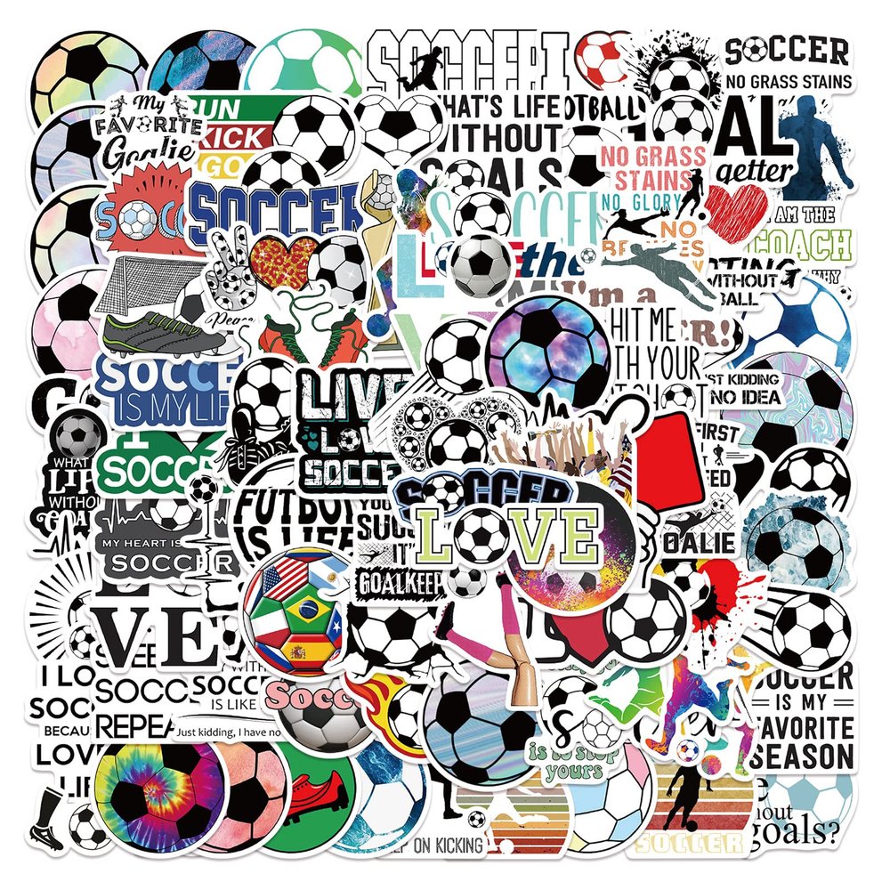 100PCS Cool Soccer Stickers for Kids Teens Adults Boys, Love Soccer Hapiuen Vinyl Waterproof Sport Stickers for Water Bottles Laptop Scrapbook, Cute Sport Decals, Party Supplies