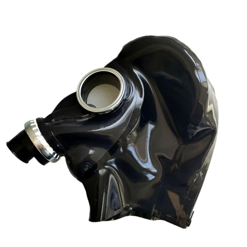 Latex Hoods Full Coverage Closed Head Cover with Gas Mask Respirator Back Zipper (S,Black)