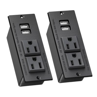 2-Pack Recessed Power Strip Desktop Power Grommet Conference in Desk Outlet Power Socket 2 Outlets &2 USB Ports 10 FT Extension Power Cord, ETL Listed