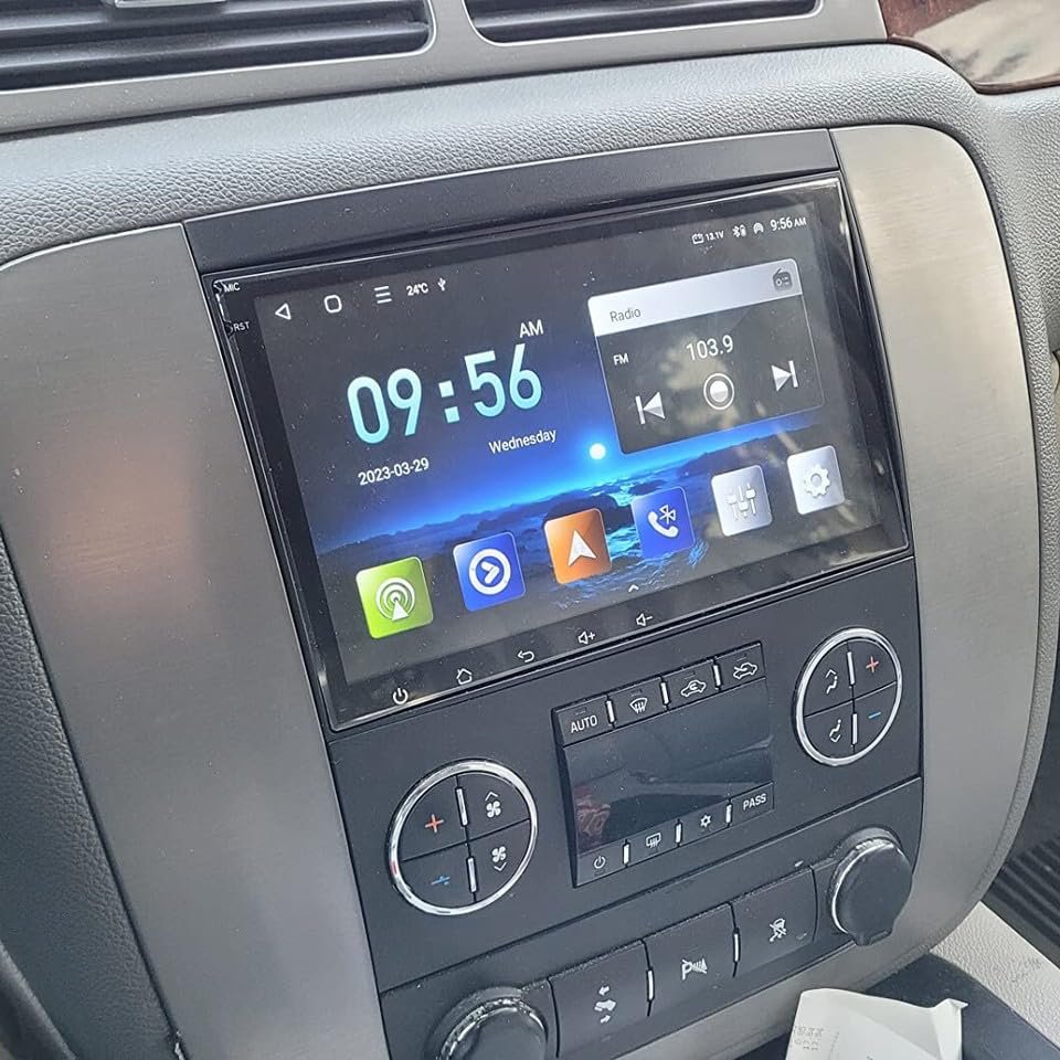 4+64G 8 inch Car Radio Stereo for GMC Sierra Yukon 2007-2013 for Chevrolet Silverado, Andriod 14 Double Din Touchscreen Car Radio 1080P with Carplay Andriod Auto WiFi GPS Bluetooth Backup Camera Mic
