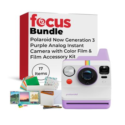 Polaroid Now Generation 3 Purple Analog Instant Camera Bundle with Film and Accessories - Two-Lens AF System and Manual Mode and Built-in Tripod Mount (17 Items)