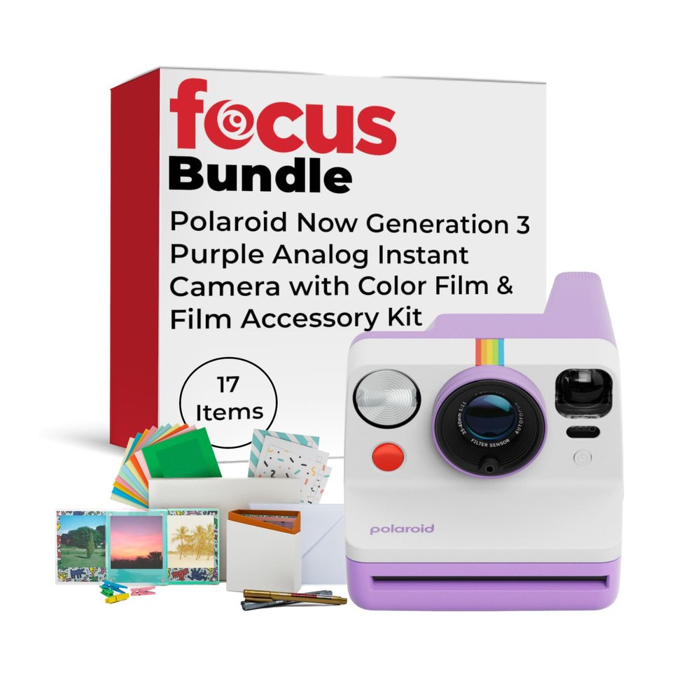 Polaroid Now Generation 3 Purple Analog Instant Camera Bundle with Film and Accessories - Two-Lens AF System and Manual Mode and Built-in Tripod Mount (17 Items)