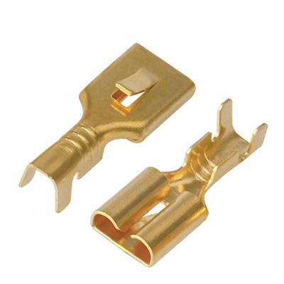 BOXUWFO 50/100/200/500 Pcs Brass Gilded 6.3MM Female Spade Crimp Terminal Brass Wire Connector Fit Compatible with Car Relay DJ623-E6.3B DJ623-E6.3C H62(50 pcs)