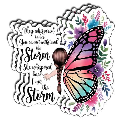 (3pcs) They Whispered to Her You Cannot Withstand The Storm Stickers Inspirational Motivational Quote Stickers Vinyl Waterproof for Notebook, Tumbler, Laptop and Water Bottle. 3"