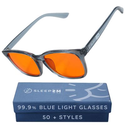 Sleep ZM Blue Light Blocking & Light Sensitivity Glasses - 8 Lens Types for Comfort, Relaxation, Sleep & Relief - 50+ Styles - Blue Wayfarer -Orange SleepAid Lens