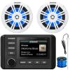 Kicker 51KMC4 3" LCD Marine Bluetooth Weather-Resistant Gauge-Style AM/FM WB/USB/AUX Media Center Receiver, 2x 6.5" 150W Max Power White RGB LED Coaxial Boat Speakers, Speaker Wire, Radio Antenna view 1