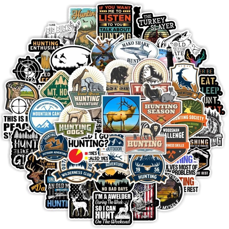 100PCS Hunting Stickers Pack, Waterproof Vinyl Decals for Outdoor Use, Laptop, Tumbler, Skateboard, Truck