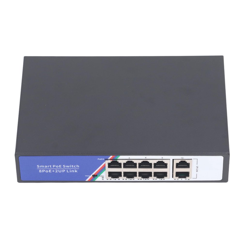 20Gbps Ethernet Switch, 10 Port Ethernet Switch, Plug and Play, Metal Housing, Fanless Design, 20Gbps Capacity, 250m Distance, Switches (US Plug 100-240V)