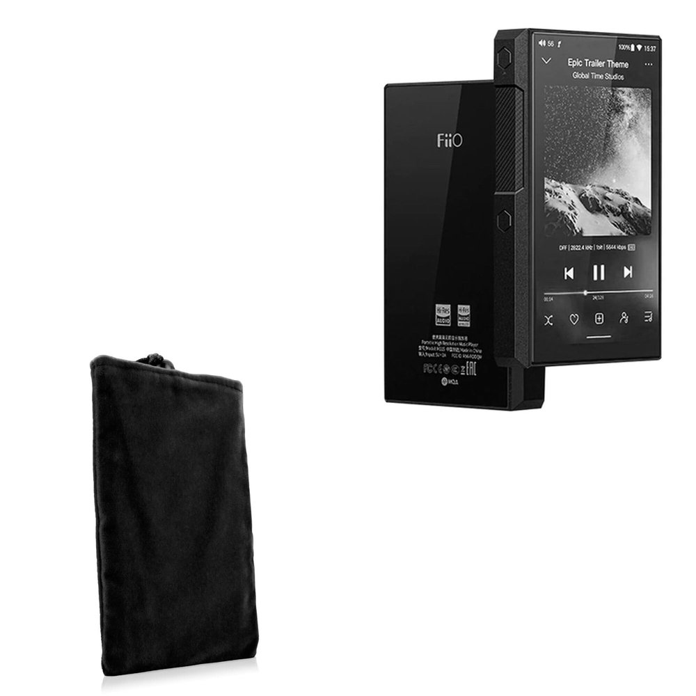 BoxWave Case Compatible with FiiO M11S - Velvet Pouch, Soft Velour Fabric Bag Sleeve with Drawstring - Jet Black