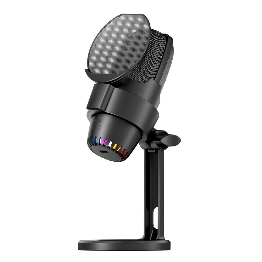 Walfront Dynamic Gaming Microphone USB RGB Microphone Computer Mic Kit Noise Cancellation PC Mic for Gaming/Meeting/Live Streaming/Audio Recording/Video (Black)