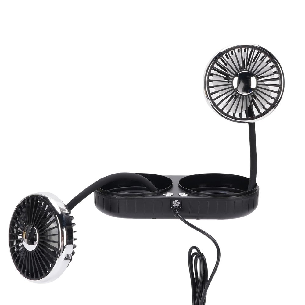 ANGGREK USB Car Cooling Fan, Dual Head Automobile USB Fan 360  Flexible Tube 3 Speed for SUVS SUVS RVS Trucks (Black)
