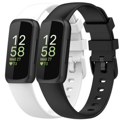 2 Pack Compatible with Fitbit Inspire 3 Bands, 15.4mm Width Soft Silicone Adjustable Sport Replacement Band for Women Men (Black/White, Large)