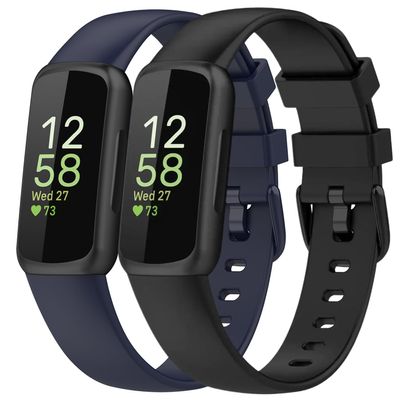 2 Pack Compatible with Fitbit Inspire 3 Bands, 15.4mm Width Soft Silicone Adjustable Sport Replacement Band for Women Men (Black/Navy Blue, Large)